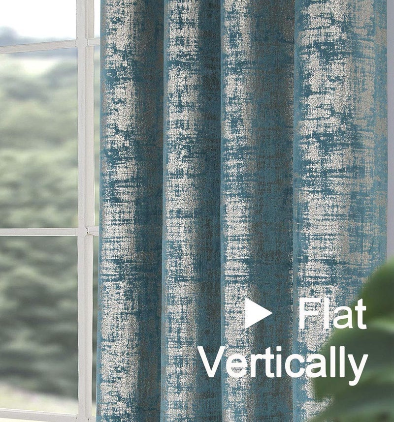 always4u Soft Velvet Curtains 84 Inch Length Luxury Bedroom Curtains Gold Foil Print Window Treatments for Living Room Set of 2 Teal - Image 4